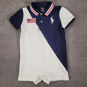 Ralph Lauren Polo Romper American Flag Pony Logo Short Sleeve‎ Size 3M